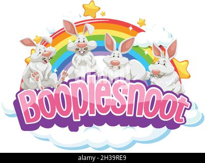 Cute rabbits on Boople Snoot font with rainbow illustration Stock Vector