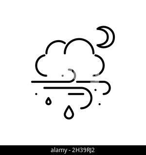 Bad weather autumn night. Rain and wind. Pixel perfect, editable stroke line art icon Stock Vector