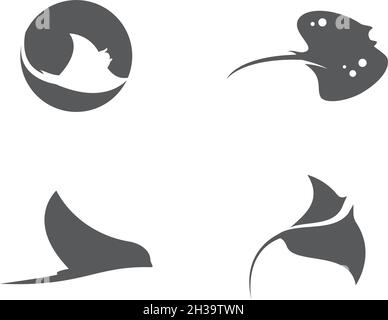 Stingray logo set ilustration vector flat design template Stock Vector