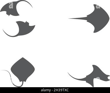 Stingray logo set ilustration vector flat design template Stock Vector