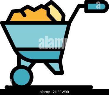 Full ground wheelbarrow icon. Outline full ground wheelbarrow vector icon color flat isolated Stock Vector