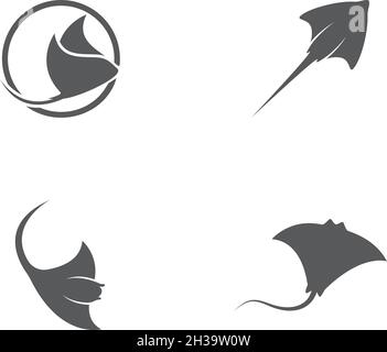 Stingray logo set ilustration vector flat design template Stock Vector