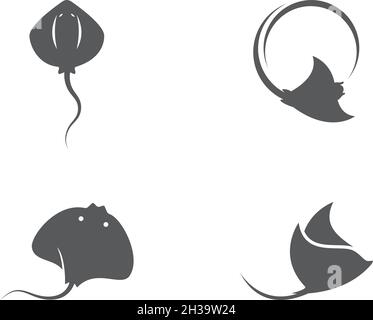 Stingray logo set ilustration vector flat design template Stock Vector