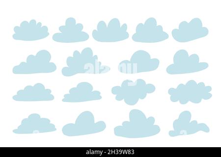 hand drawn cloud set in cartoon naive style, collection of doodle vector clouds Stock Vector