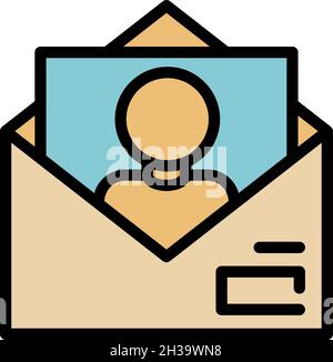 Person mail cv icon. Outline person mail cv vector icon color flat isolated Stock Vector
