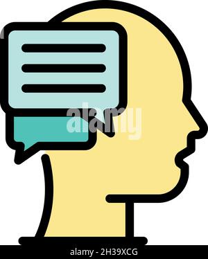 Head chat thinking icon. Outline head chat thinking vector icon color flat isolated Stock Vector