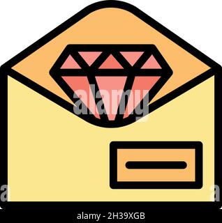 Wordcloud diamond mail icon. Outline wordcloud diamond mail vector icon color flat isolated Stock Vector