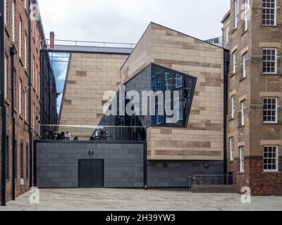 Modern glazed extension to Northampton Museum and Art Gallery, Northamptonshire, UK; re-opened in July 2021 after a £6.7 million redevelopment. Stock Photo