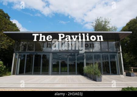 The Pavillion cafe and community centre and studio at Havenstoke Park on the Graylingwell development in north Chichester, West Sussex, England, UK. Stock Photo