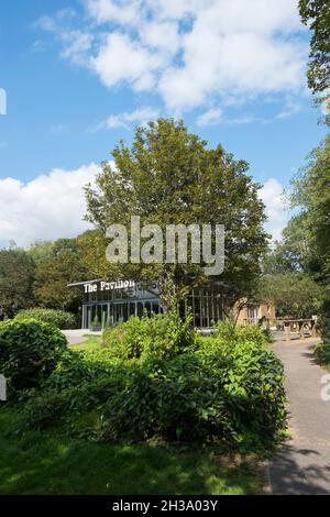 The Pavillion cafe and community centre and studio at Havenstoke Park on the Graylingwell development in north Chichester, West Sussex, England, UK. Stock Photo