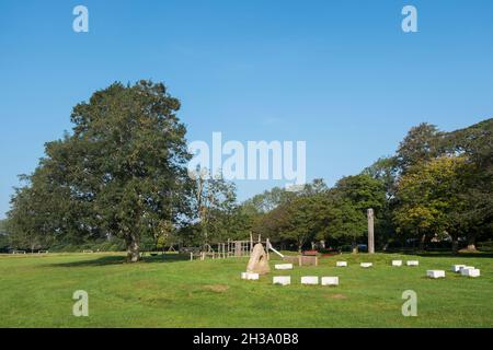 Playground and zip wire at Havenstoke Park on the Graylingwell development in north Chichester, West Sussex, England, UK. Stock Photo