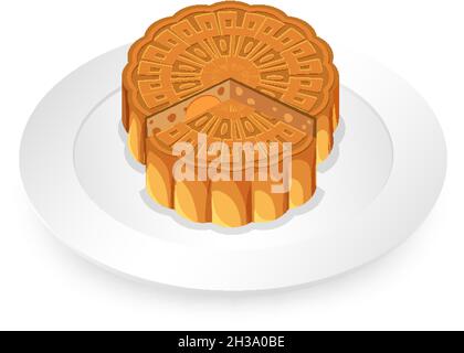 Isolated mooncake on white plate illustration Stock Vector