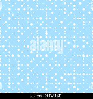 White dots and line geometric seamless pattern. Blue simple graphic print background. Minimalistic wrapping paper. Stylish monochrome grid. Winter sno Stock Vector