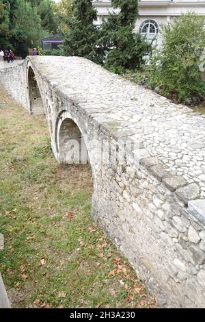 Tanner's Bridge (Ura e Tabakeve) an 18th century Ottoman footbridge in Tirana, Albania, south east Europe. Stock Photo