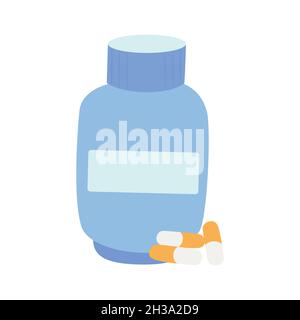 Pill bottle vector illustration Medicine bottle in flat style Prescription bottle Stock Vector