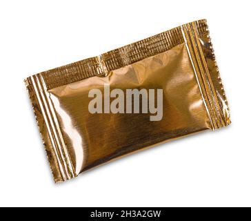 gold aluminum foil bag package isolated on white background Stock Photo