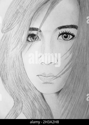 Hand drawn portrait of a beautiful girl Stock Photo