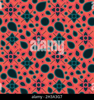 Seamless repeating pattern. 70ies inspired colors with simple flowers and leaves. Stock Vector