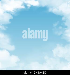 Vector realistic skyscape. Sky with clouds. Hole in clouds with shape of circle. Stock Vector