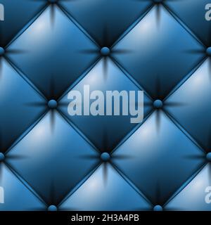 Seamless repeating pattern. Leather couch cushions with buttons. Blue upholstry. Stock Vector