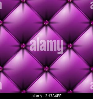 Seamless repeating pattern. Leather couch cushions with buttons. Pink, fucshia, upholstry. Stock Vector
