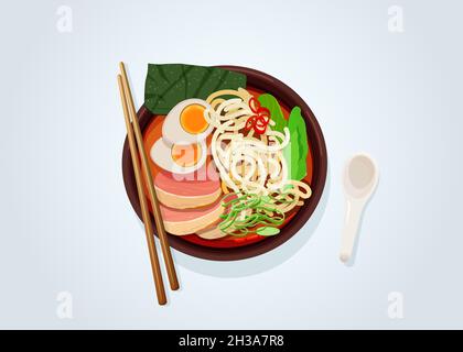 Traditional asian miso ramen soup in bowl Stock Vector