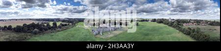 aerial panoramic view of the ruins of  Castle Acre Priory a medieval building in the village of Castle Acre Norfolk England Stock Photo