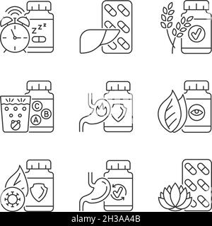 Food supplements linear icons set Stock Vector