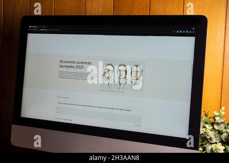 view of the web page of the committee for the award of the Nobel Prize in Economic sciences 2021 Stock Photo