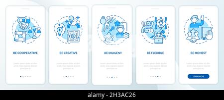 Traits for career advancement blue onboarding mobile app page screen Stock Vector