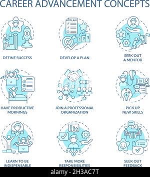 Career advancement blue concept icons set Stock Vector