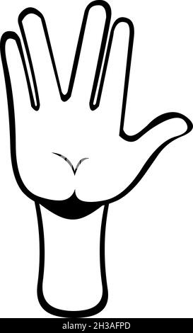 Vector illustration of a hand doing the vulcan salute, drawn in black and white