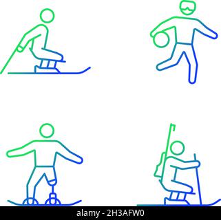 Winter season athletics gradient linear vector icons set Stock Vector