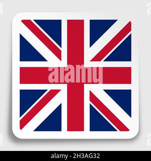 United Kingdom of Great Britain and Northern Ireland flag icon on paper square sticker with shadow. Button for mobile application or web. Vector Stock Vector
