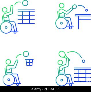 Adaptive wheelchair sports gradient linear vector icons set Stock Vector