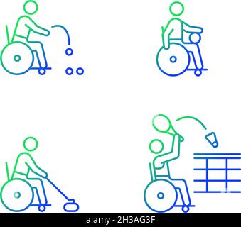 Wheelchair sports gradient linear vector icons set Stock Vector