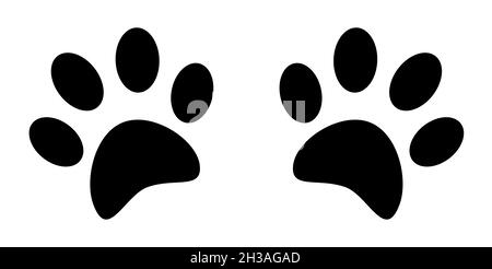 Silhouettes of pads of the cat paws. Animal paw prints on ground. Simple black and white vector isolated on white background Stock Vector