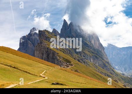 View from Seceda mountain to Odle group, Gardena, South Tyrol Stock Photo