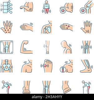 Joints pain RGB color icons set Stock Vector