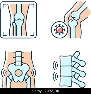 Extreme aching in bones RGB color icons set Stock Vector