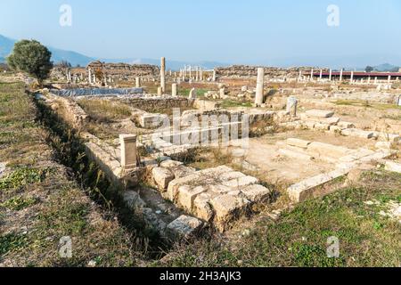 The site of the Propylon of Artemision in Magnesia on the Maeander ancient site in Aydin province of Turkey. Magnesia was an ancient Greek city in Ion Stock Photo
