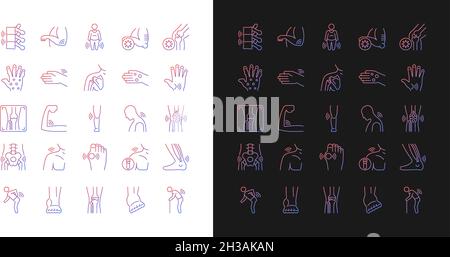 Joints pain gradient icons set for dark and light mode Stock Vector