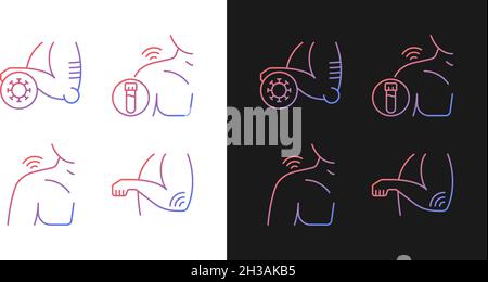 Shoulder and elbow pain gradient icons set for dark and light mode Stock Vector