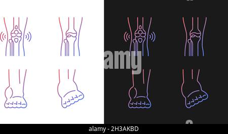 Arthritis leg pain gradient icons set for dark and light mode Stock Vector