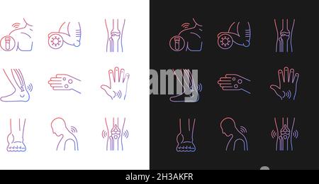 Joint problems gradient icons set for dark and light mode Stock Vector