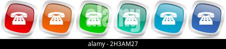 Phone vector icon set, modern design, silver metallic glossy colorful web buttons collection Stock Vector
