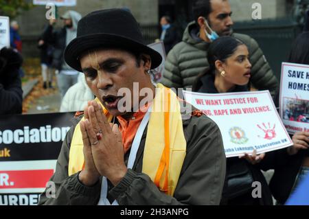 London, UK. 27th Oct, 2021. Protest outside Houses of Parliament against abuse of Hindus in Bangladesh. Crredit Credit: JOHNNY ARMSTEAD/Alamy Live News Stock Photo