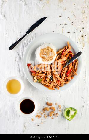 Sliced veal steaks with vegetables and bell pepper Stock Photo