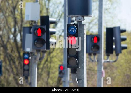 Red light for pedestrians and cyclists Stock Photo