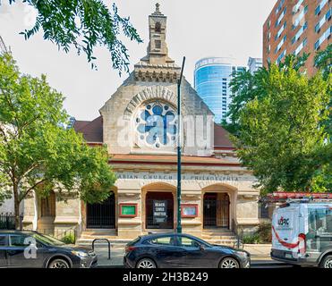 2125 Chestnut Street, First Unitarian Church of Philadelphia, a Gothic design by Frank Heyling Furness, was built in 1886. Stock Photo